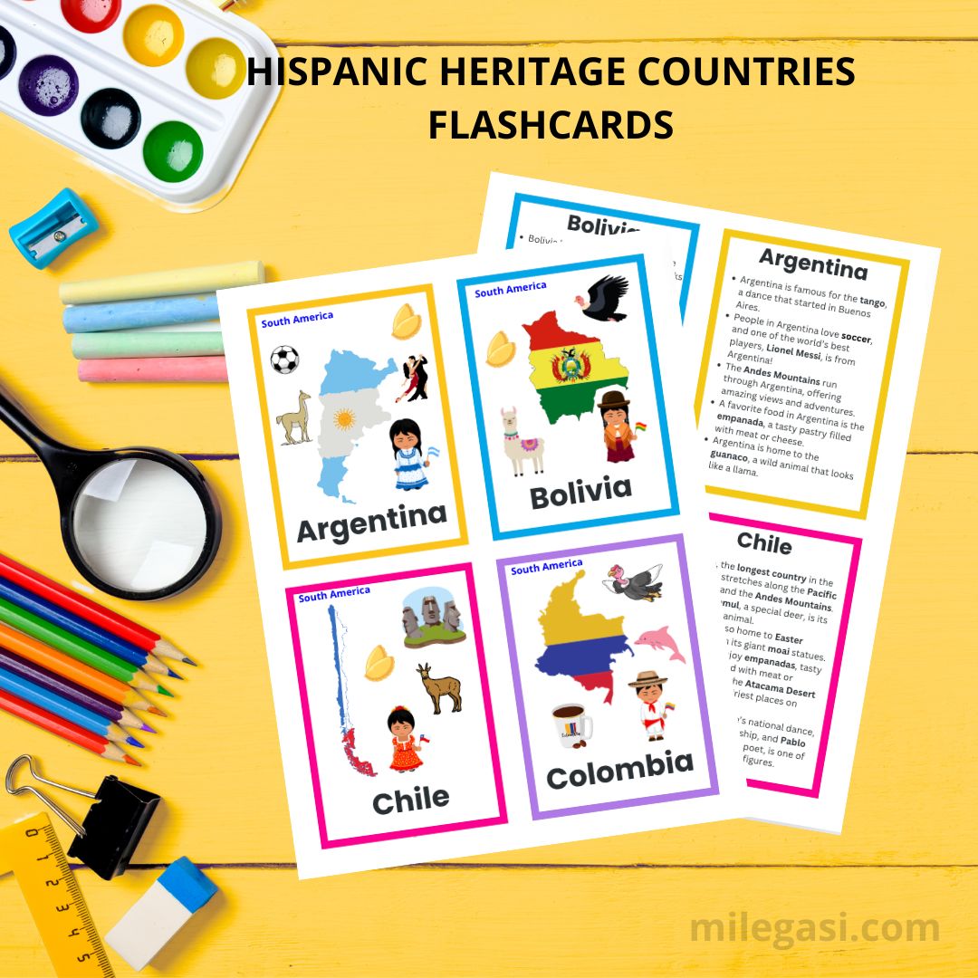 HISPANIC HERITAGE COUNTRIES FLASHCARDS PRINTABLES FOR DOWNLOAD