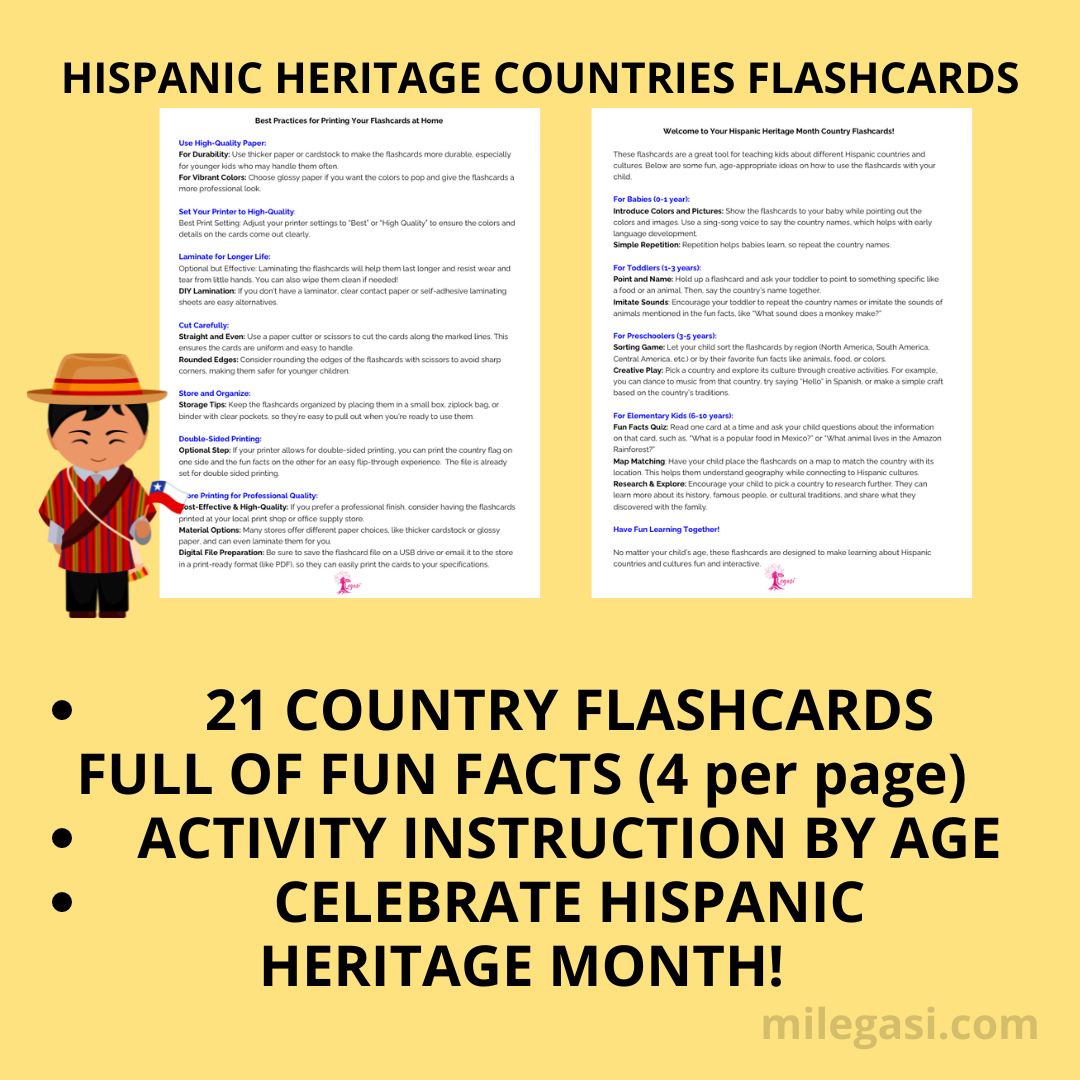 HISPANIC HERITAGE COUNTRIES FLASHCARDS PRINTABLES FOR DOWNLOAD