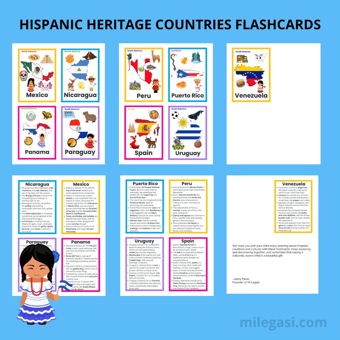 HISPANIC HERITAGE COUNTRIES FLASHCARDS PRINTABLES FOR DOWNLOAD