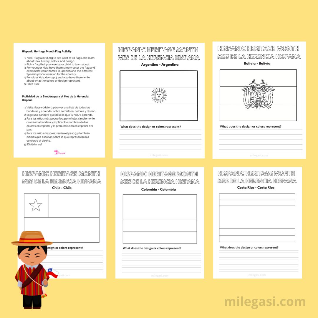 Hispanic Heritage Flags: A 20 Page Coloring &amp; Activity Pack Printable Download